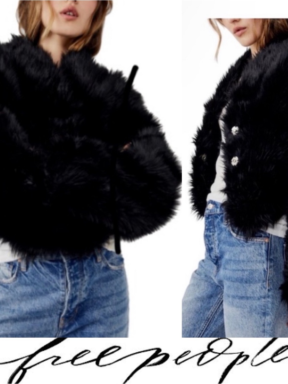 Free People All Night Black Faux Fur Jacket❤️ NWOT
